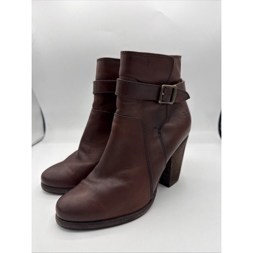 FRYE Patty Riding Booties Brown Red Leather High Block Heels size 6 Boot Women